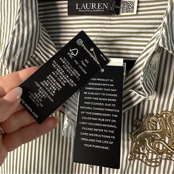Ralph Lauren Olive Green Stripe Broadcloth Relaxed Fit Button Down Shirt S NWT - Picture 9 of 14